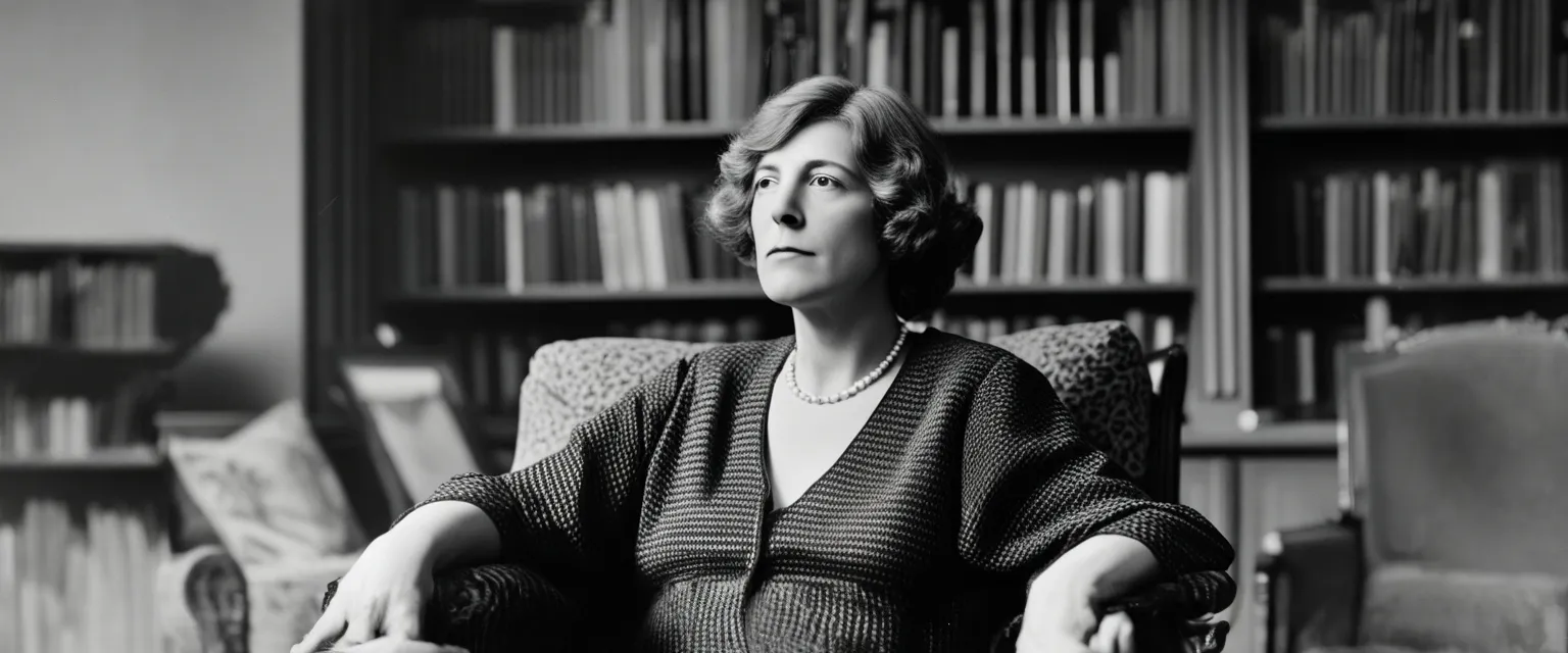 Edna Ferber walking through the countryside of Appleton, Wisconsin, USA, reflecting a philosophical thinker and critical of social norms spirit.