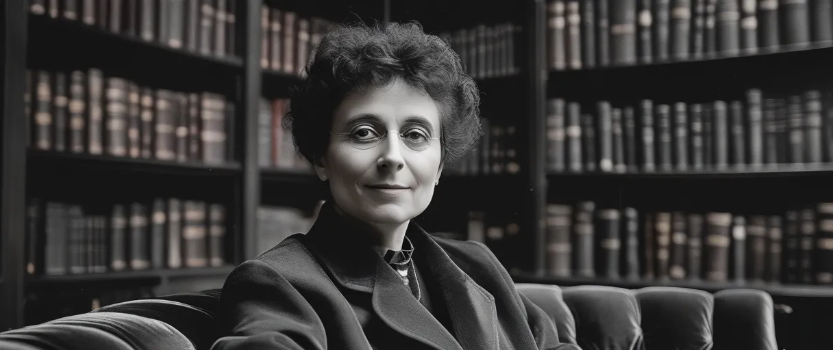 Lucy Maud Montgomery walking through the countryside of Cavendish, Prince Edward Island, Canada, reflecting a focused on internal moral evolution and critical of social norms spiri...