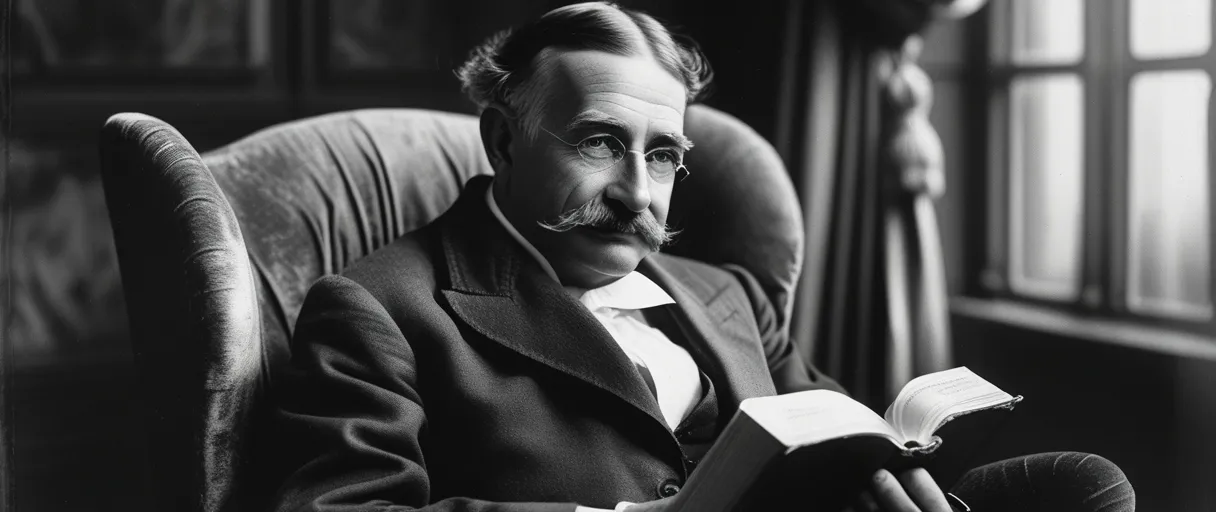 Lynam Frank Baum walking through the countryside of Syracuse, New York, USA, reflecting a philosophical thinker and critical of social norms spirit.