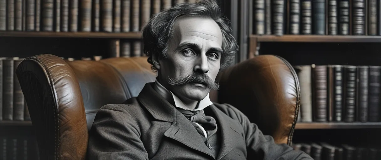 Nathaniel Hawthorne walking through the countryside of Salem, Massachusetts, USA, reflecting a philosophical thinker and critical of social norms spirit.