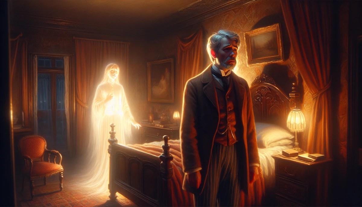 Illustration of Ebenezer Scrooge during the climax of A Christmas Carol, from the scene 'Scrooge's Transformation'