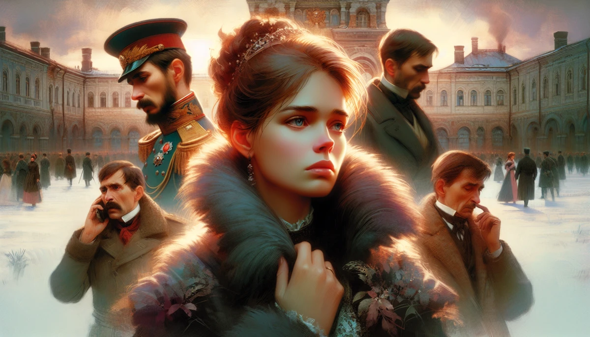 Illustration of Anna Karenina during the climax of Anna Karenina, from the scene 'Anna's Downfall'