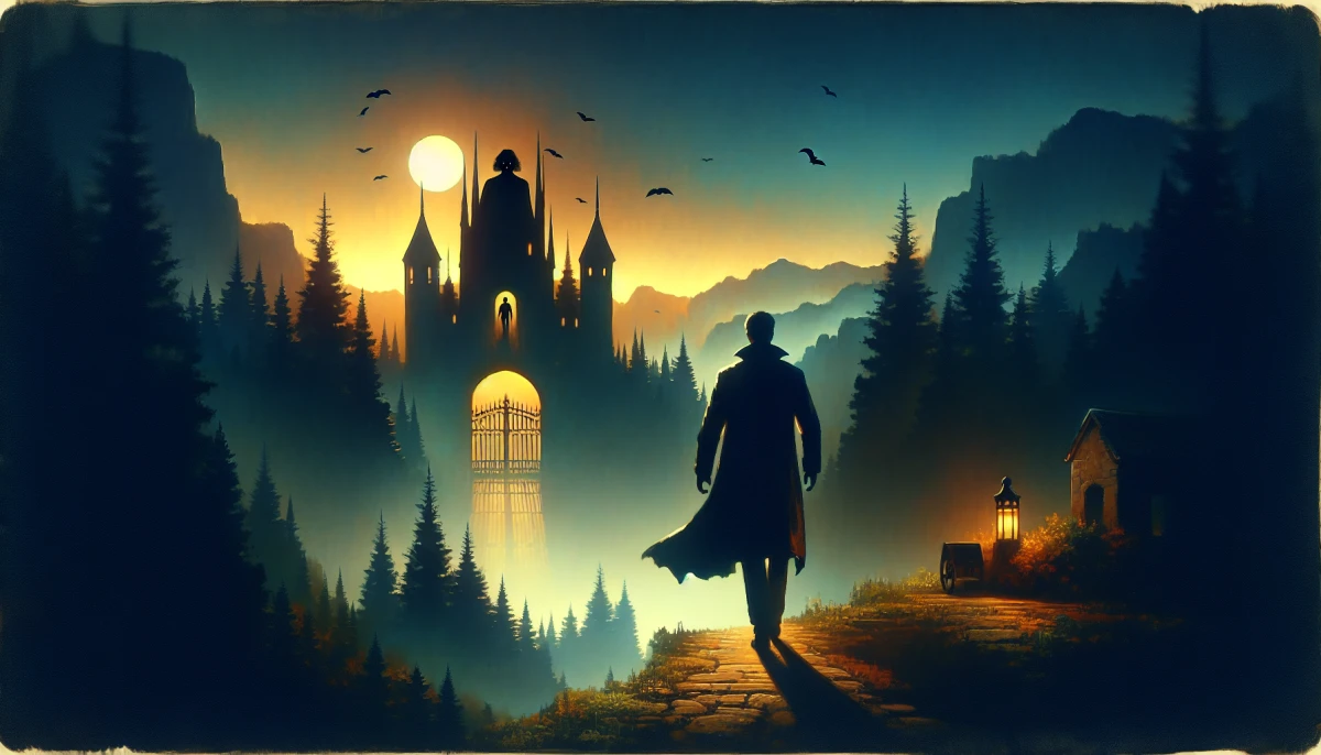 Illustration of Jonathan Harker during the climax of Dracula, from the scene 'Confrontation at Dracula's Castle'