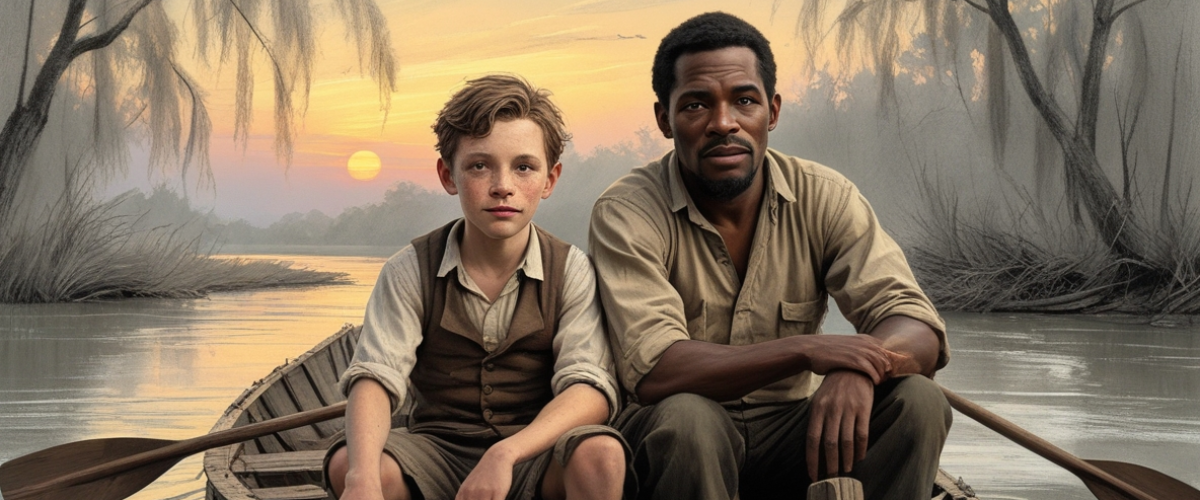 Illustration of Huckleberry Finn during the climax of Huckleberry Finn, from the scene 'Huck Tears Up the Letter'