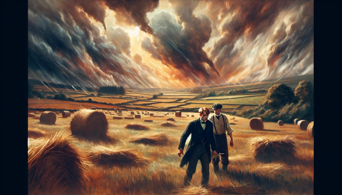 Illustration of Geoffrey Wookey during the climax of Love Among The Haystacks, from the scene ''