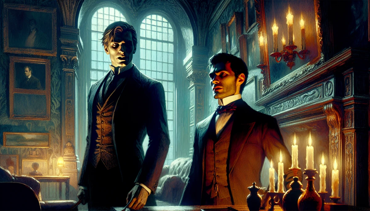 Illustration of Ernest Fielding during the climax of The House of The Vampire, from the scene 'Confrontation with Clarke'