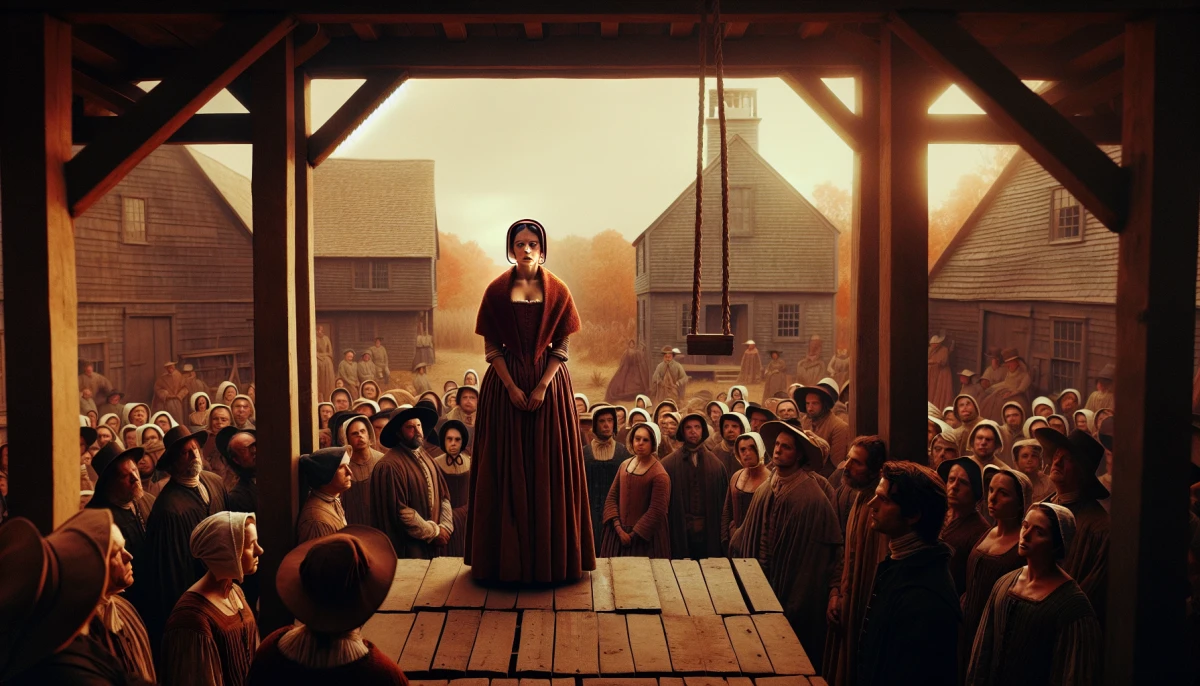 Illustration of Hester Prynne during the climax of The Scarlet Letter, from the scene 'Dimmesdale's Public Confession'