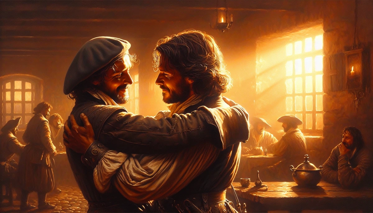 Illustration of d'Artagnan during the climax of Twenty Years After, from the scene 'Death of Mordaunt'